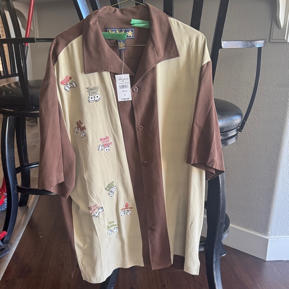 SILK Poker Men’s Nat Nast Brown and Cream Casual Button Down Shirt